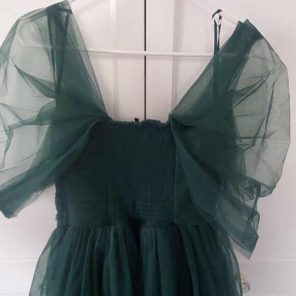 Women's Forest Green Off Shoulder Tulle "Sydney" Gown by Lace and Beads - Picture 2 of 7